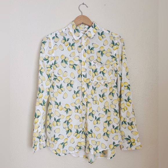 NWT BeachLunchLounge Alanna Lemon Print Light Weight L/S Button Front Shirt sz S - Picture 3 of 8